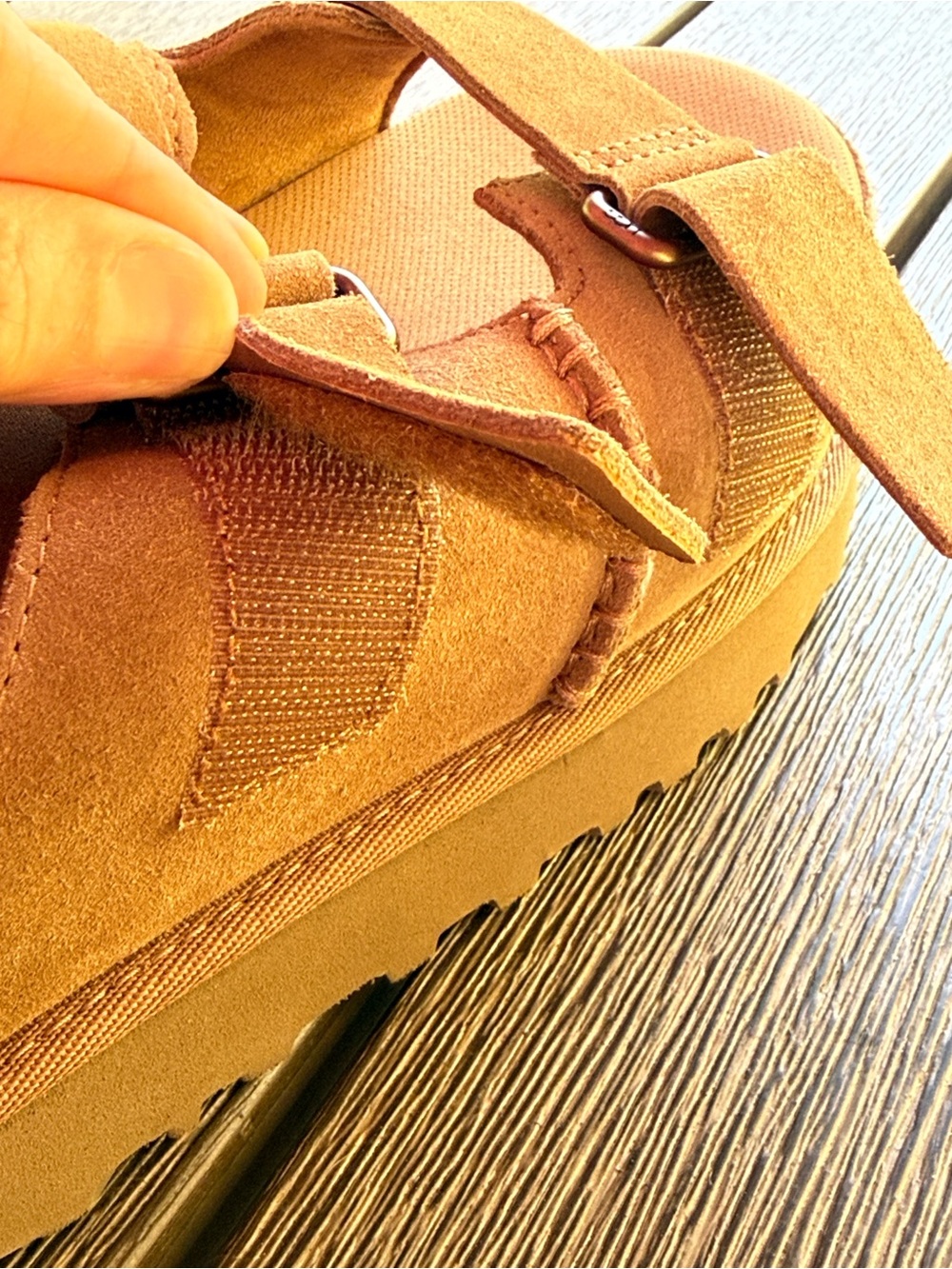 UGG Chestnut Suede Double-Strap Platform Slides - Picture 5 of 7